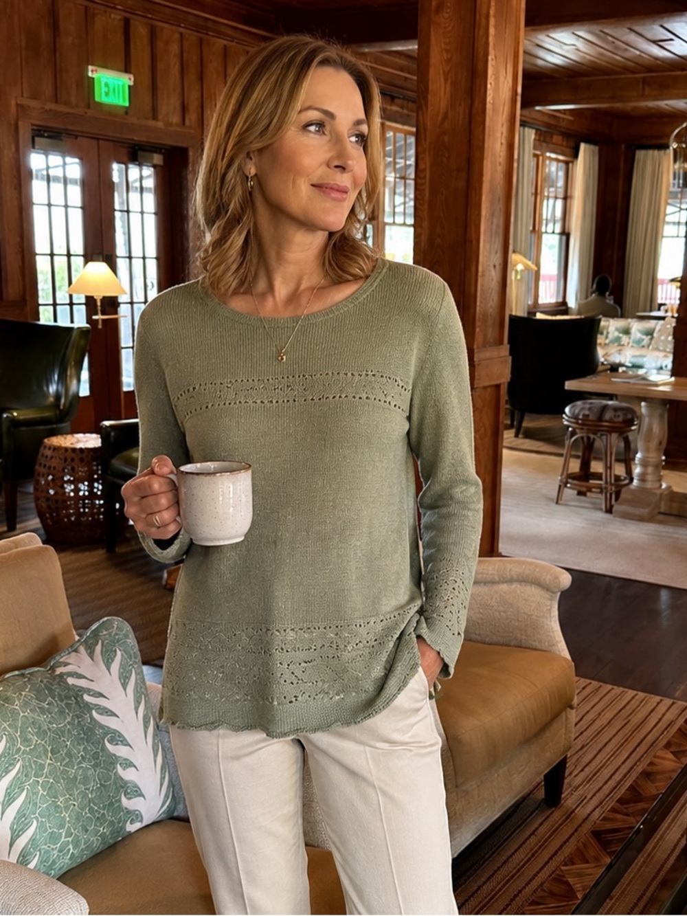 Chico's Tea Leaf Green Pointelle Sweater XXL 20 22 Size 4 NWT Cotton Blend